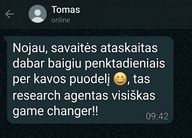 WhatsApp pokalbis — Tomas dėkoja po pirkimo